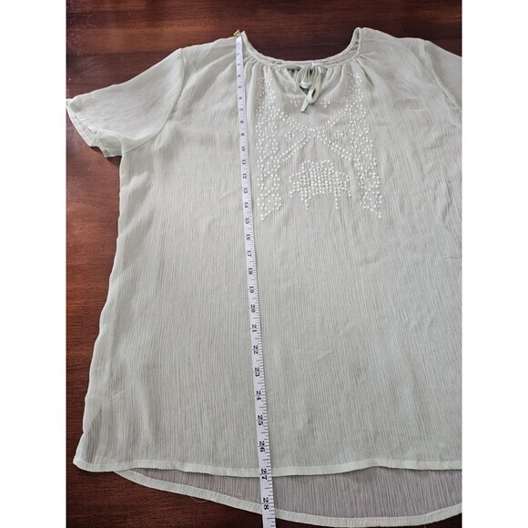 Chicos Shirt Womens Green Sheer  Top Iridescent  Sequin Embroidered‎ Size 22 - Picture 8 of 9